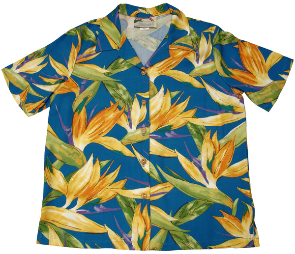 Watercolor Bird of Paradise Women's Hawaiian Camp Shirt